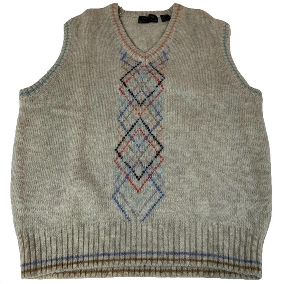 Vintage Colours By Alexander Julian Unisex Sweater Vest XL 100% Wool Beige Pink - Picture 1 of 6
